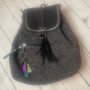 The Sak Avalon Navy Blue White Crochet Backpack Boho Hippie